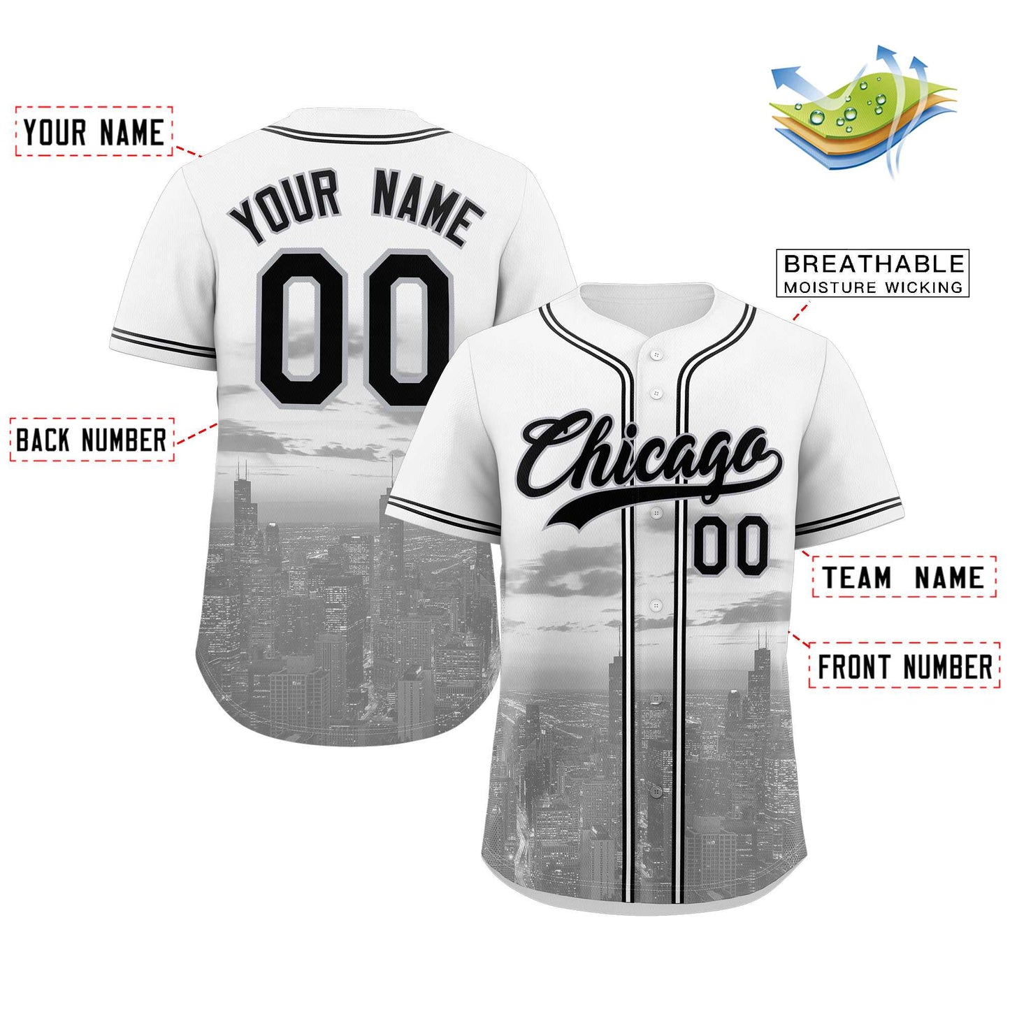 Custom White Black-Gray Chicago City Connect Baseball Jersey Limited