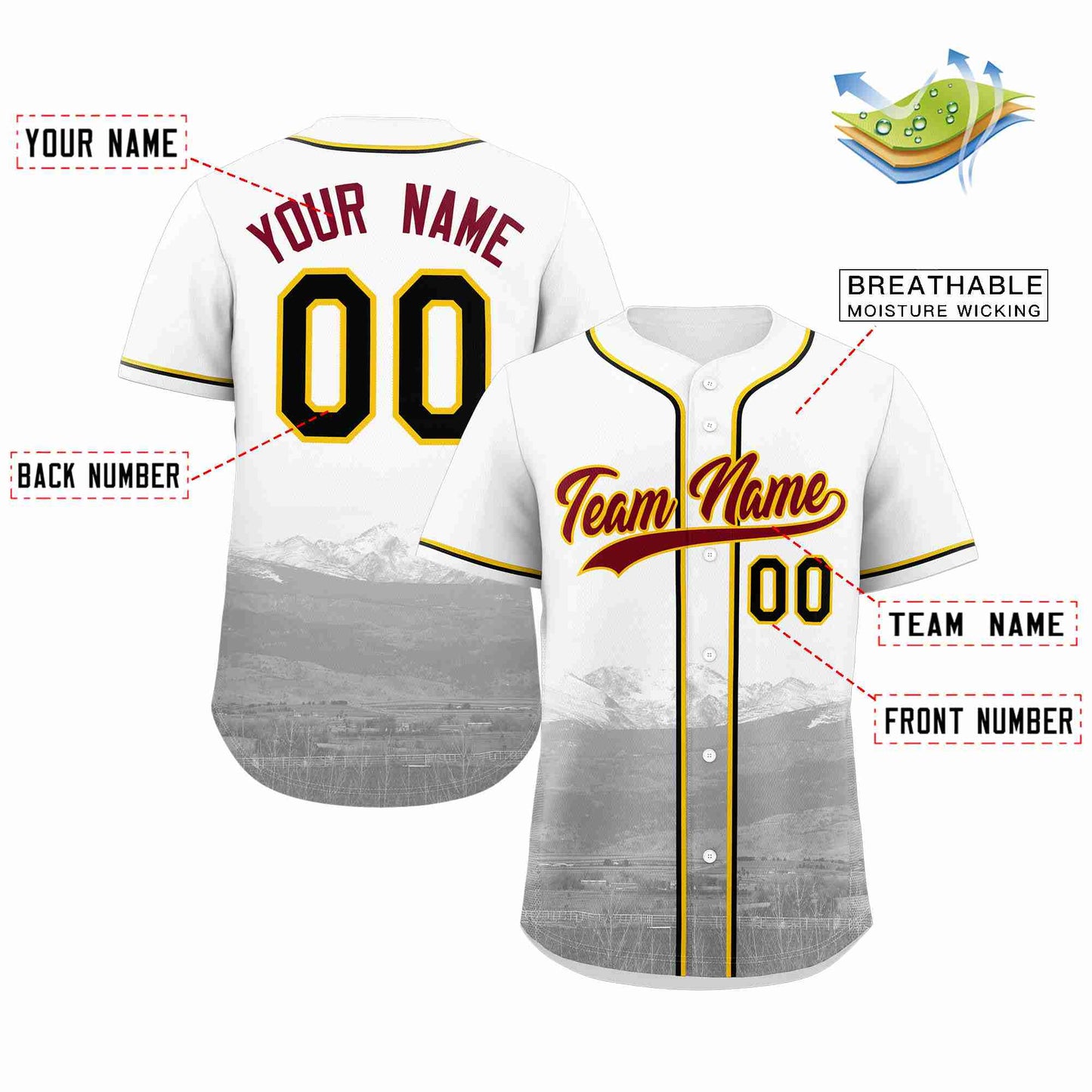Custom White Crimson-Yellow Denver City Connect Baseball Jersey Limited