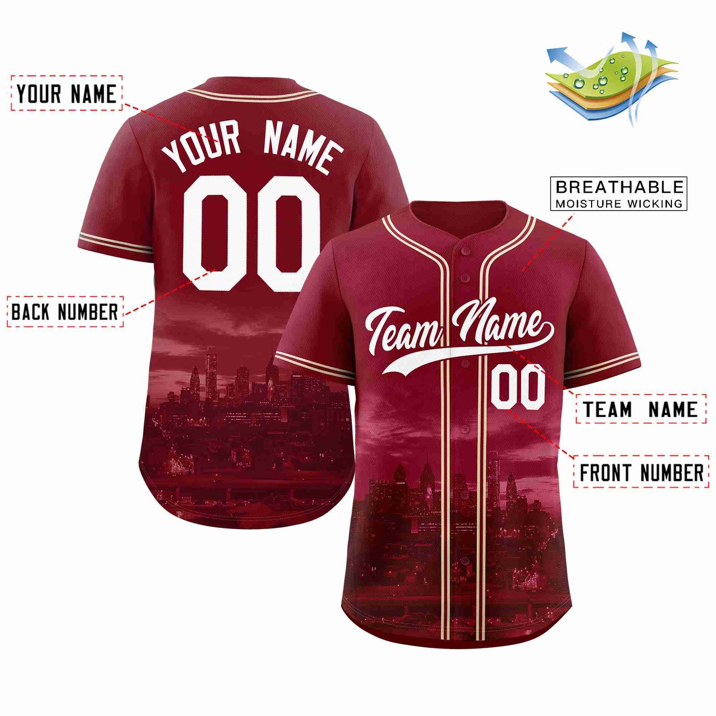 Custom Crimson White-Crimson Philadelphia City Connect Baseball Jersey Limited