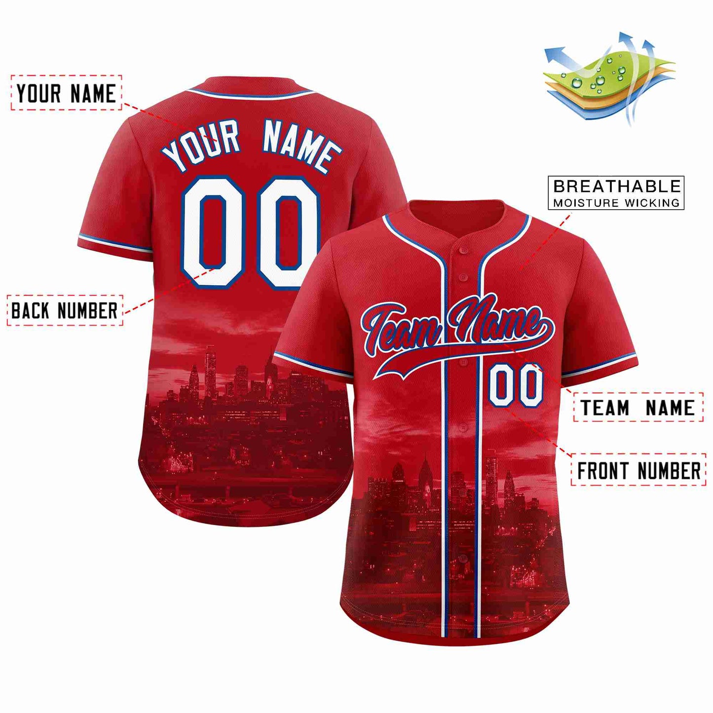 Custom Red Red-Royal Philadelphia City Connect Baseball Jersey Limited