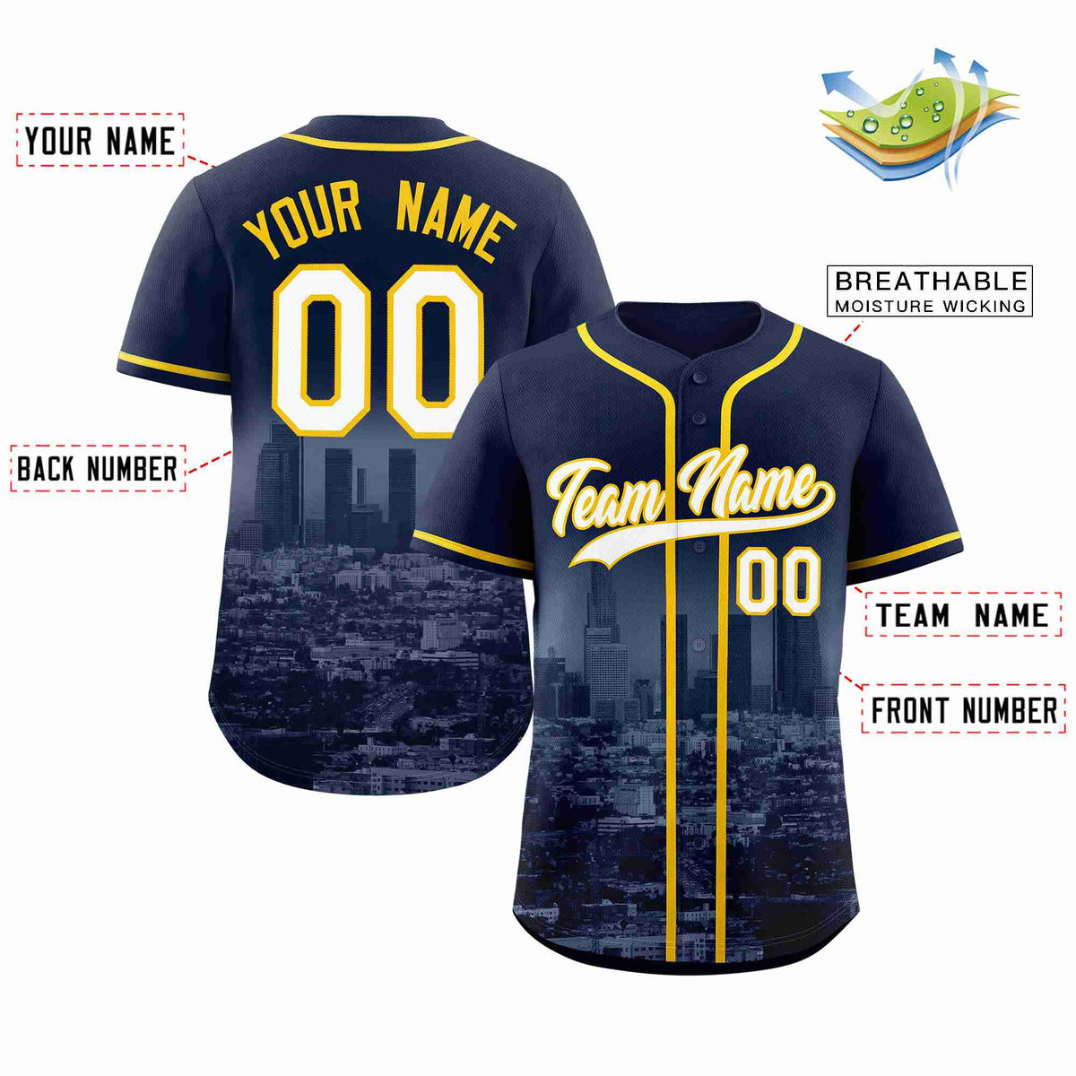 Custom Navy White-Yellow Los Angeles City Connect Baseball Jersey Limited