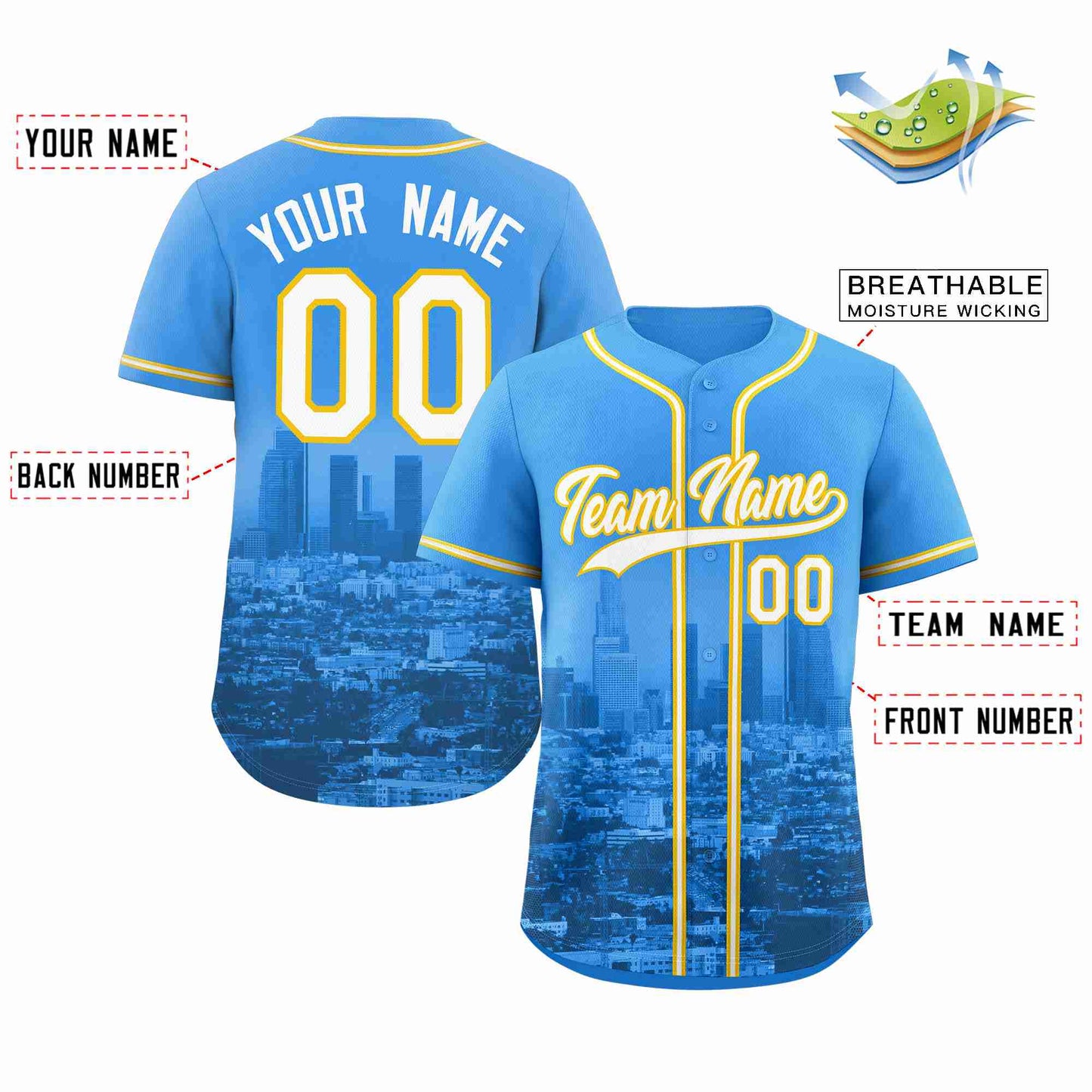 Custom Powder Blue White-Yellow Los Angeles City Connect Baseball Jersey Limited