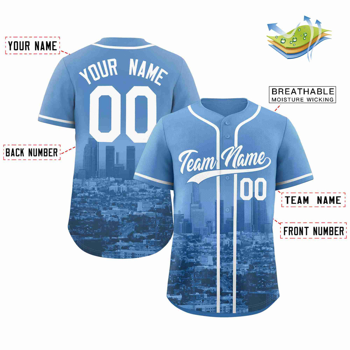 Custom Powder Blue White-Powder Blue Los Angeles City Connect Baseball Jersey Limited