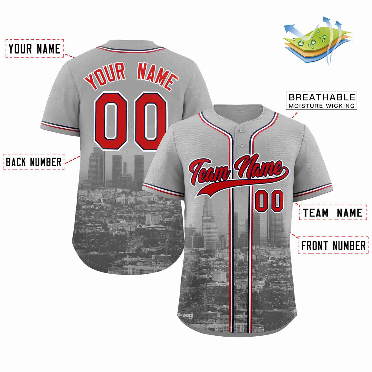 Custom Gray Red-Navy Los Angeles City Connect Baseball Jersey Limited
