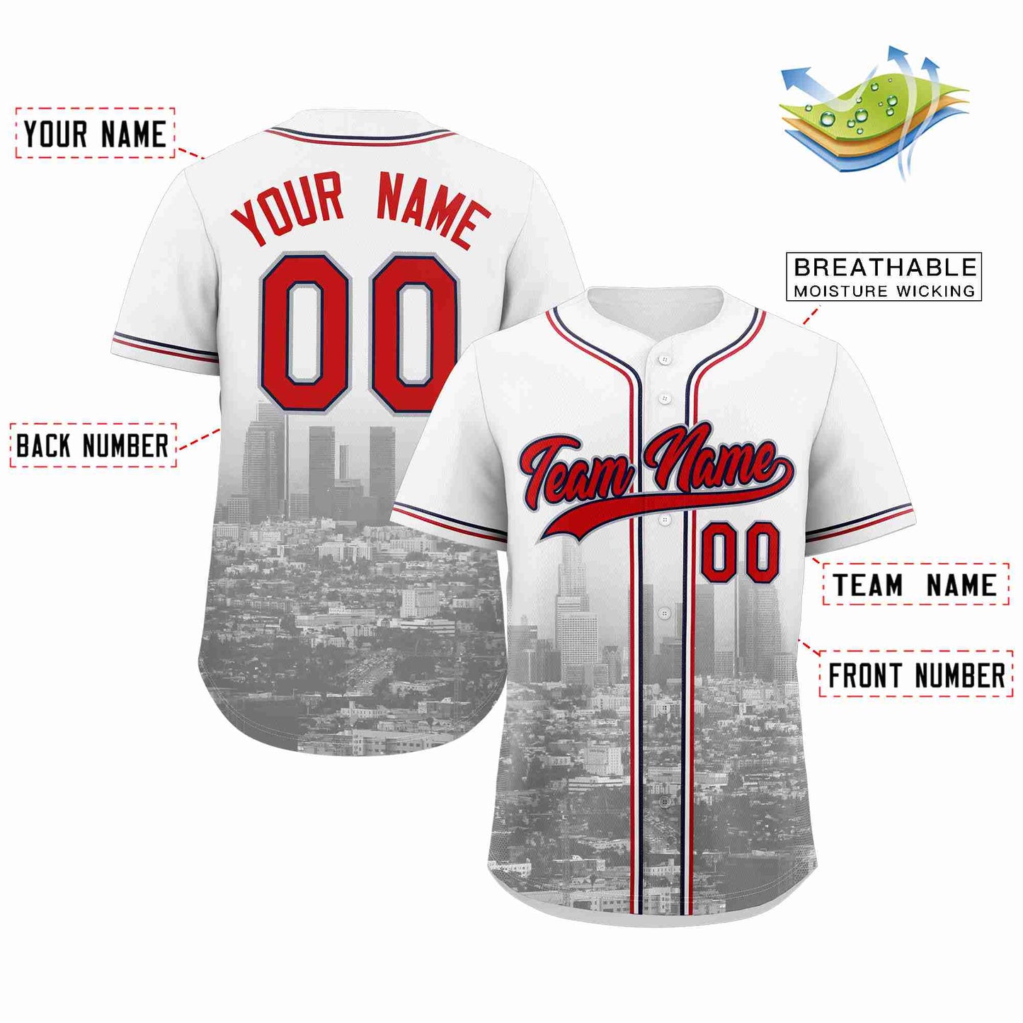 Custom White Red-Navy Los Angeles City Connect Baseball Jersey Limited