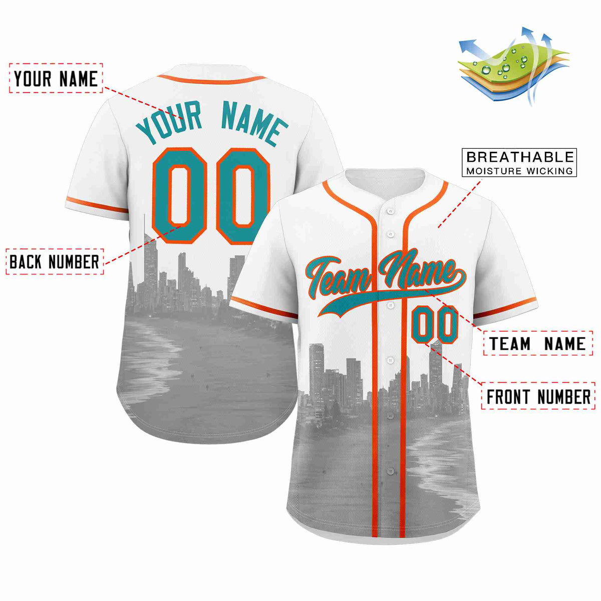 Custom White Aqua-Orange Miami City Connect Baseball Jersey Limited
