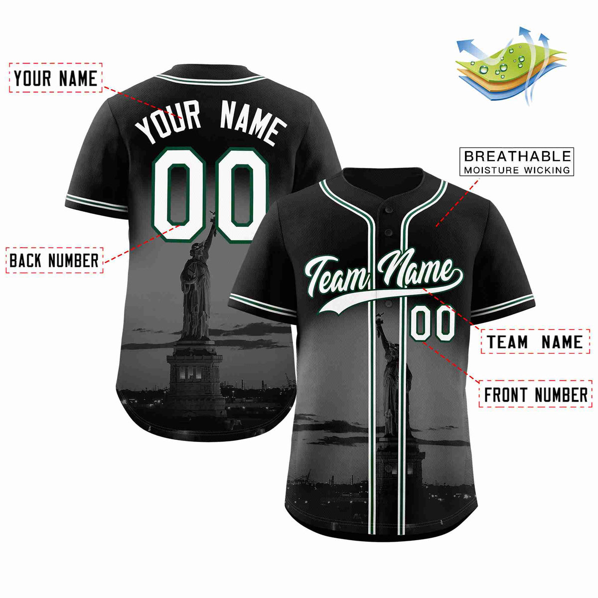 Custom Black White-Green New York City Connect Baseball Jersey Limited