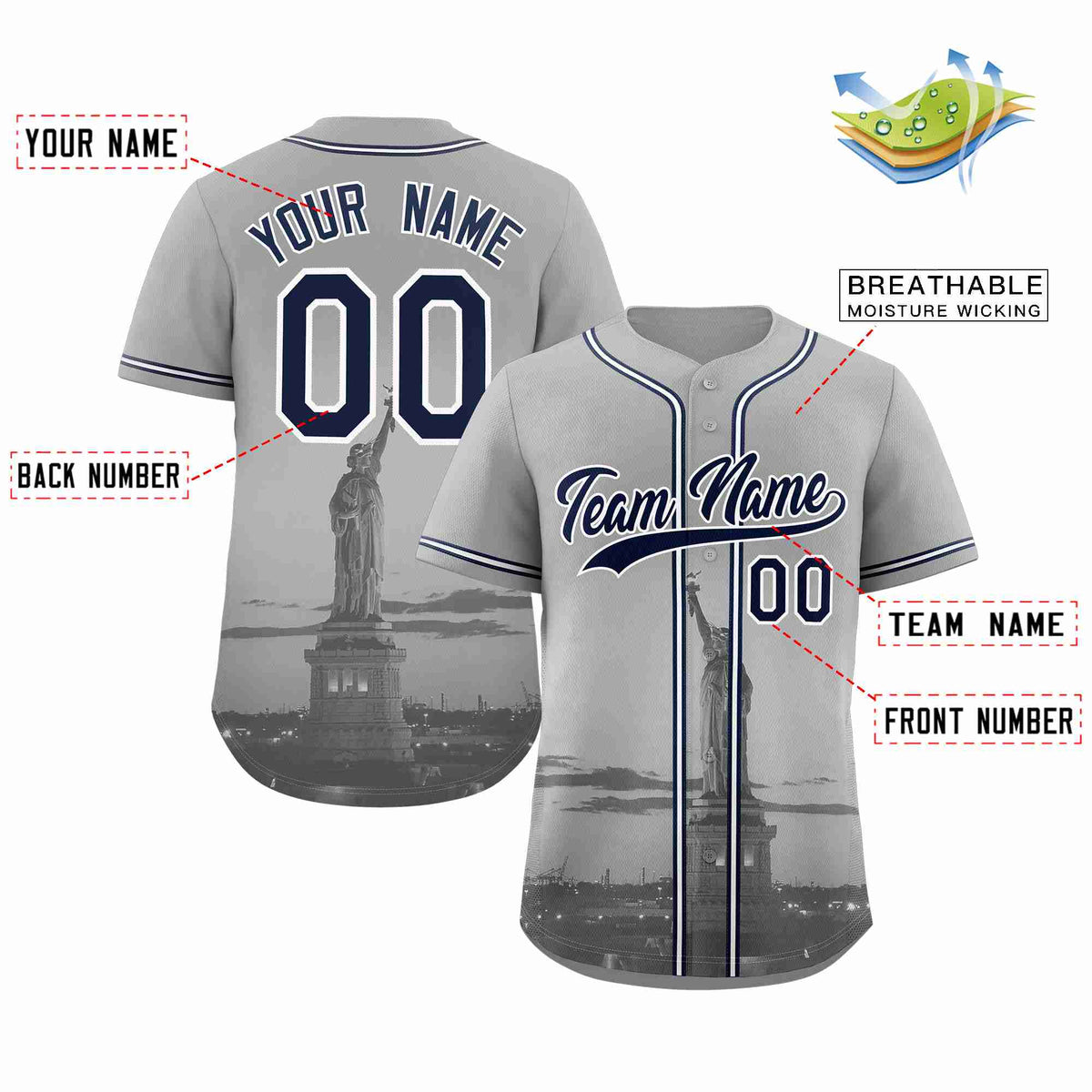 Custom Gray Navy-White New York City Connect Baseball Jersey Limited