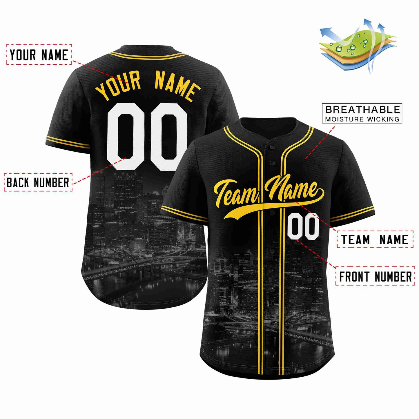 Custom Black Yellow-Black Pittsburgh City Connect Baseball Jersey Limited
