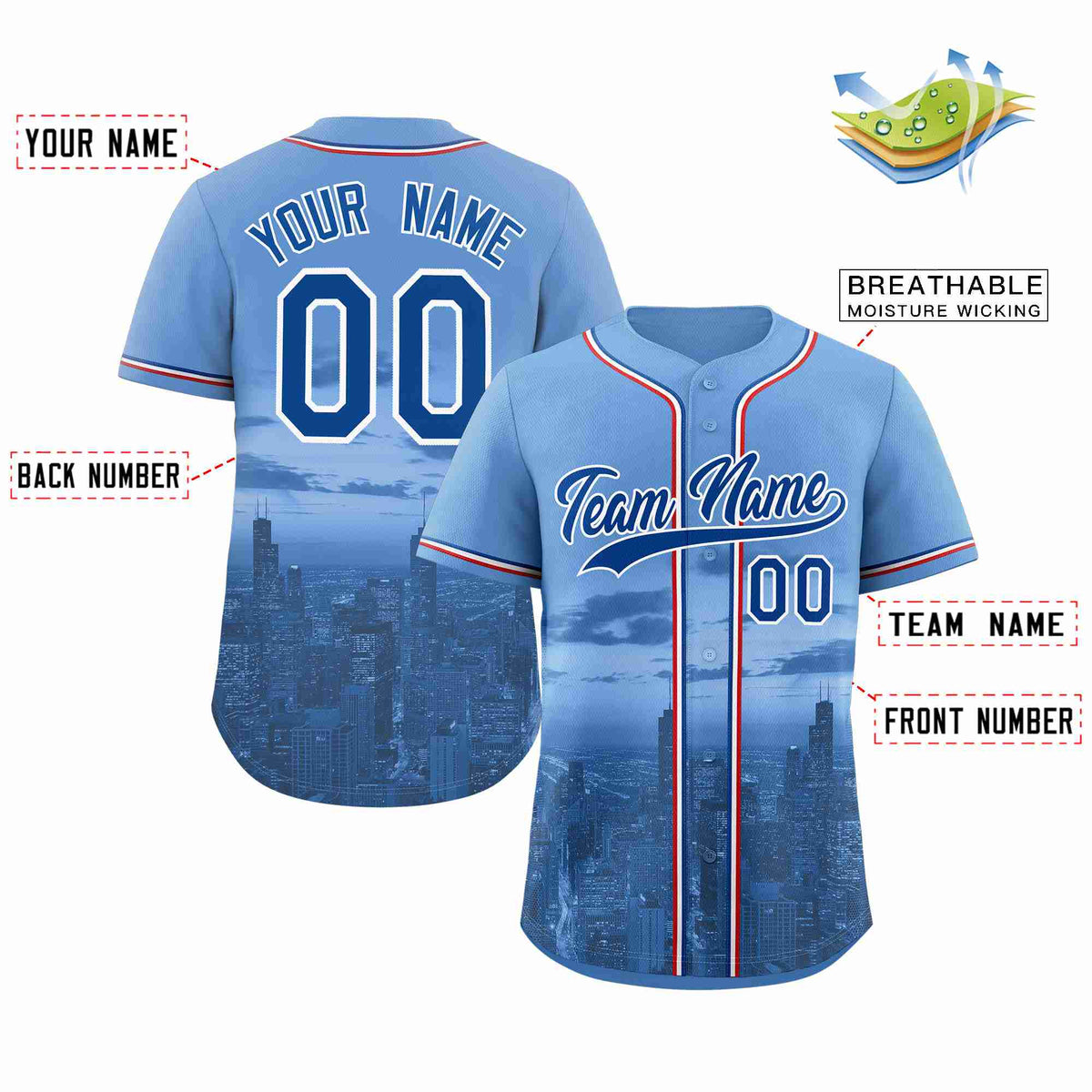 Custom Light Blue Royal-White Chicago City Connect Baseball Jersey Limited
