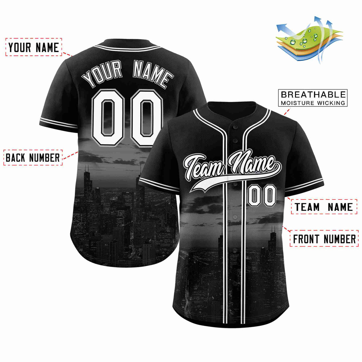 Custom Black White-Black Chicago City Connect Baseball Jersey Limited