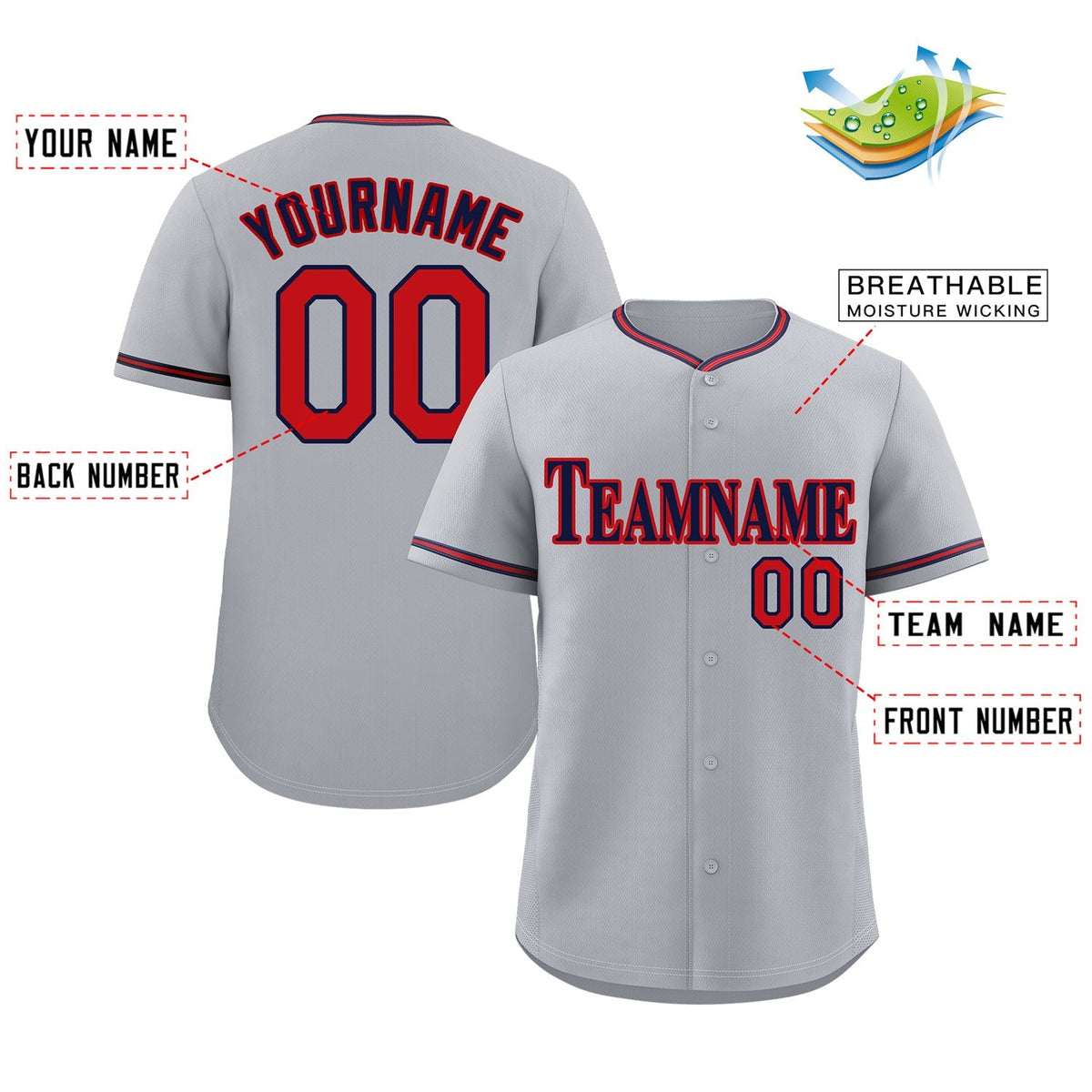 Custom Gray Navy-Red Classic Style Authentic Baseball Jersey Limited