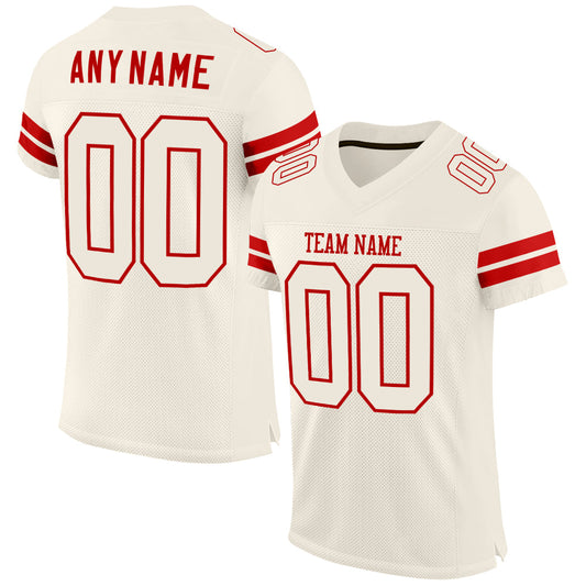 Custom Cream Cream-Red Mesh Authentic Football Jersey Limited