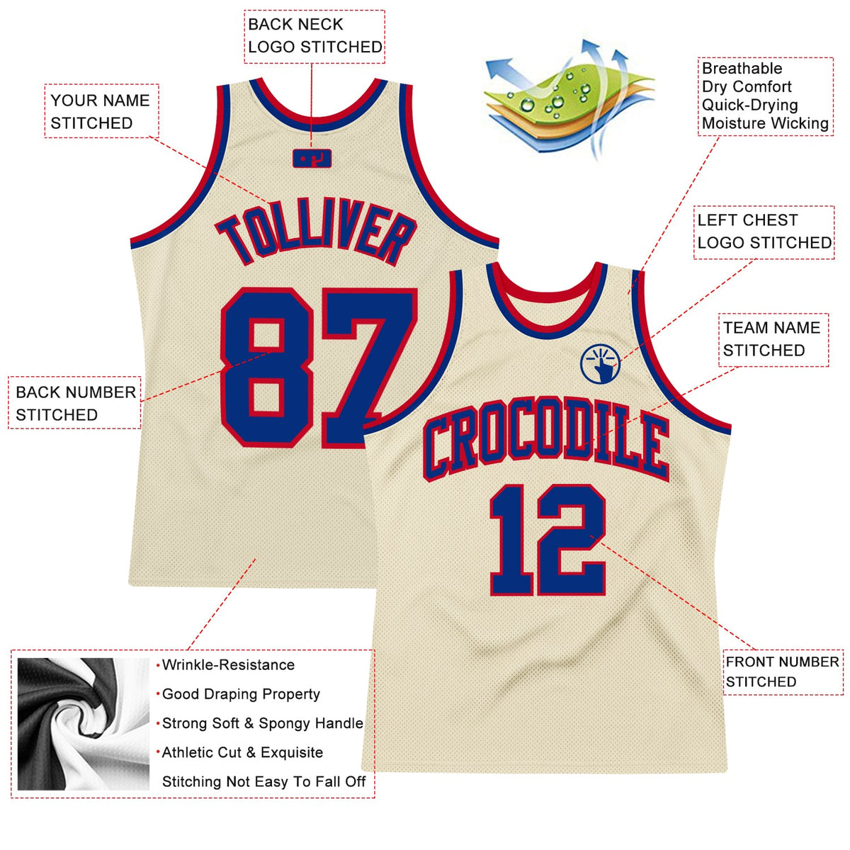 Custom Cream Royal-Red Authentic Throwback Basketball Jersey Limited
