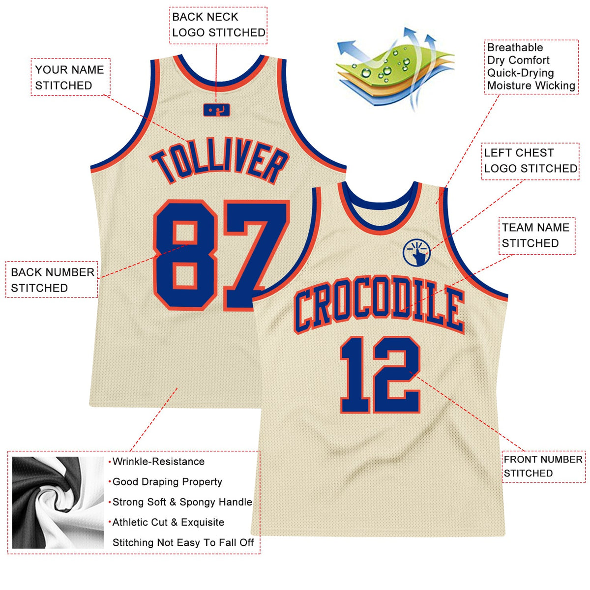 Custom Cream Royal-Orange Authentic Throwback Basketball Jersey Limited