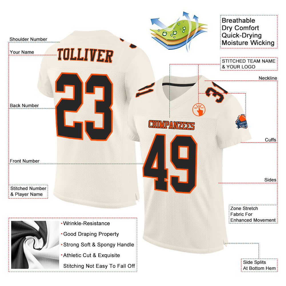 Custom Cream Black-Orange Mesh Authentic Football Jersey Limited