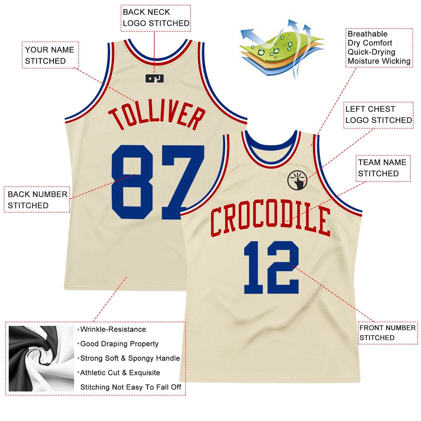 Custom Cream Royal-Red Authentic Throwback Basketball Jersey Limited