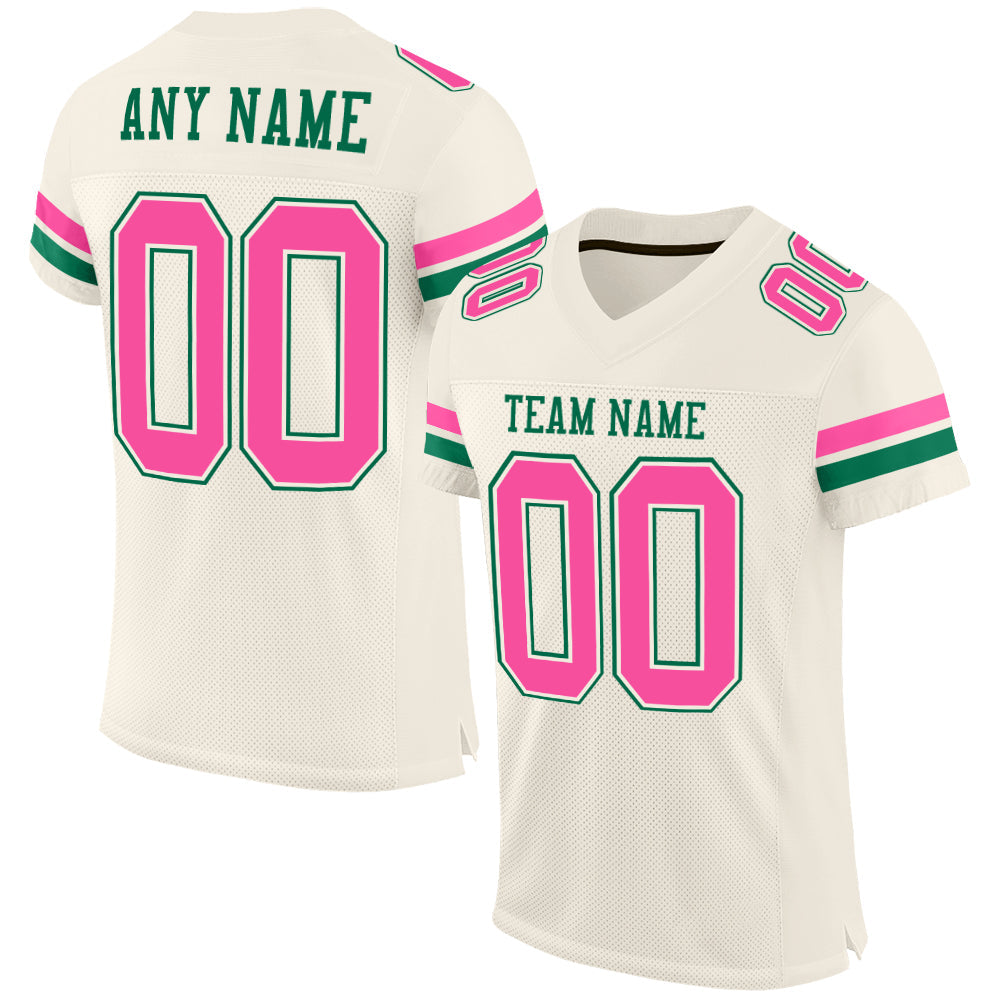 Custom Cream Pink-Kelly Green Mesh Authentic Football Jersey Limited