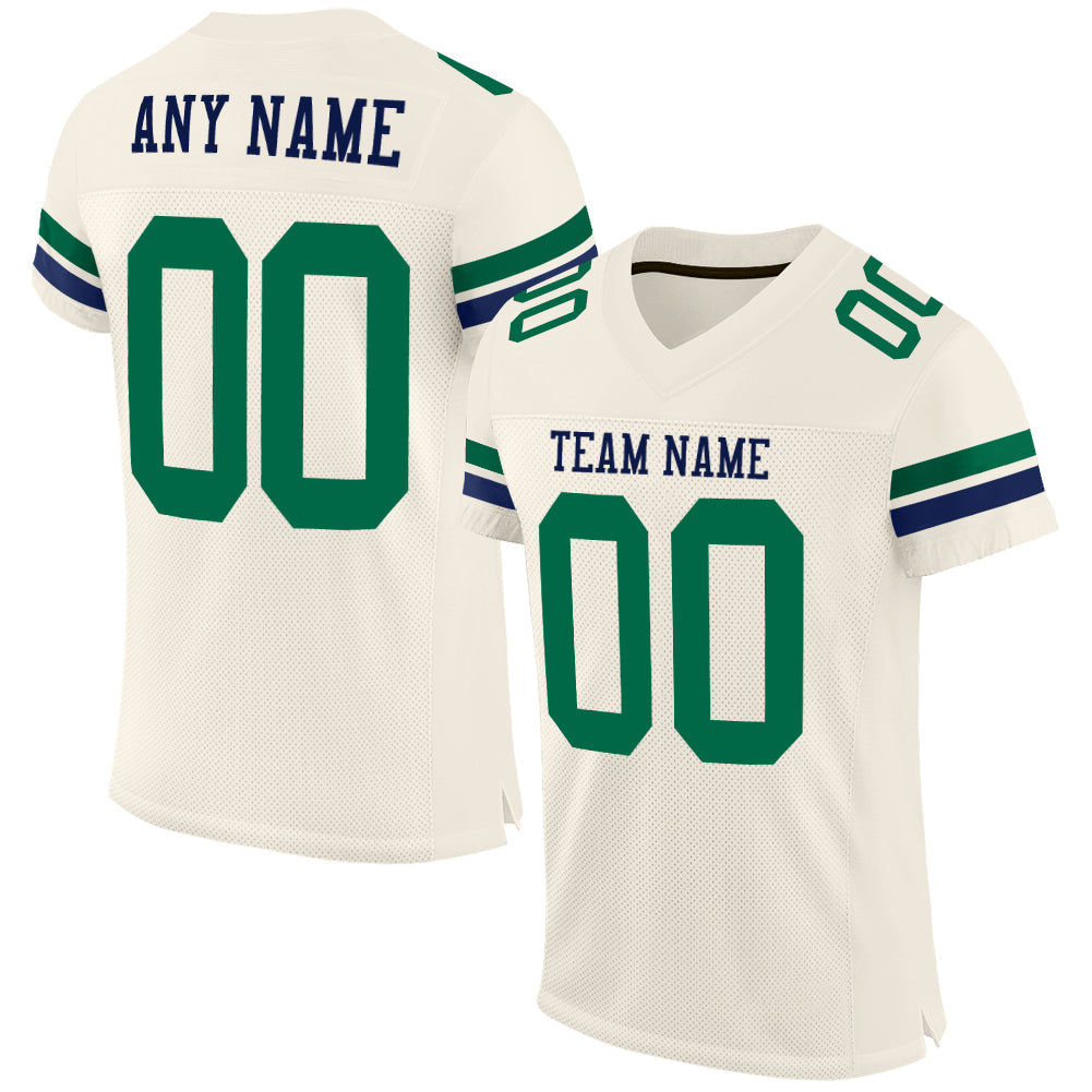 Custom Cream Kelly Green-Navy Mesh Authentic Football Jersey Limited