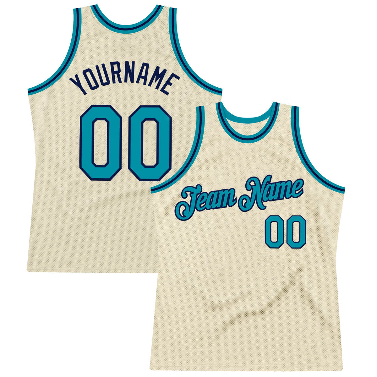 Custom Cream Teal-Navy Authentic Throwback Basketball Jersey