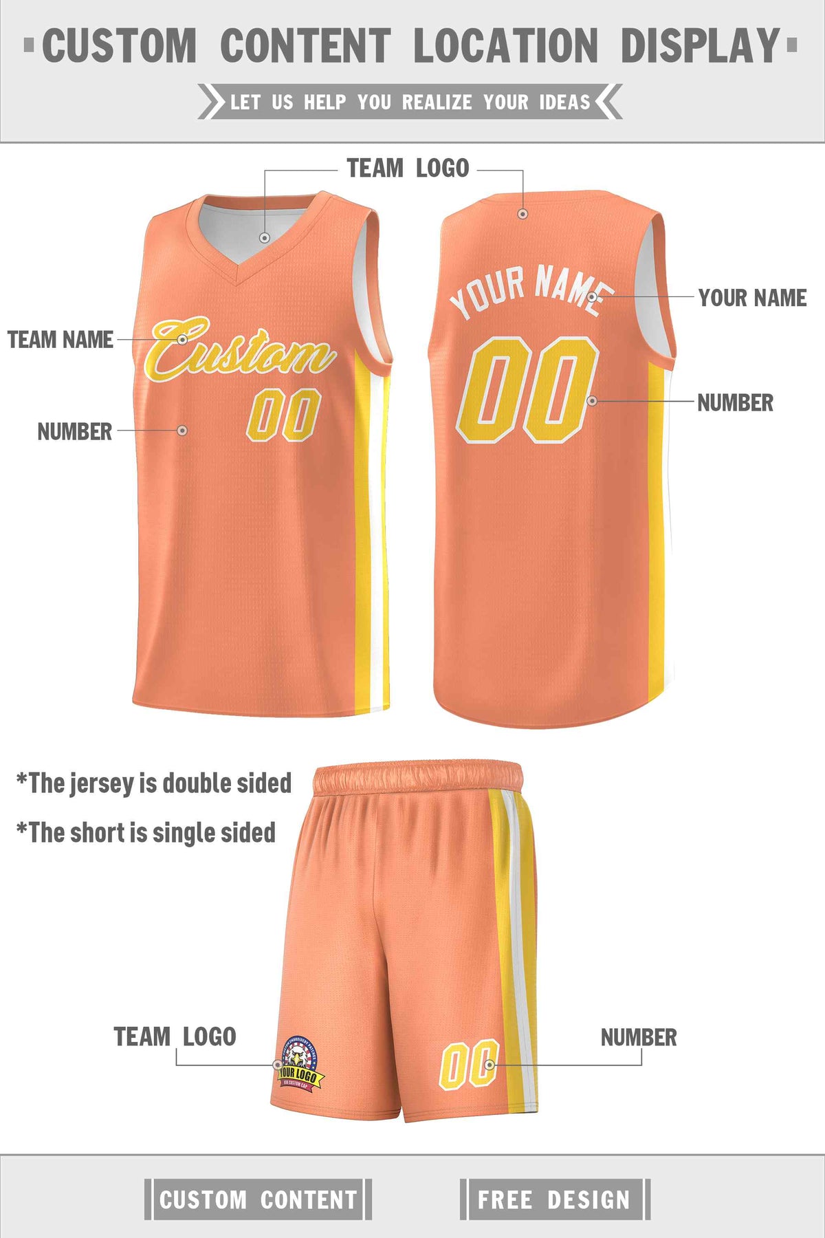 Custom Orange Yellow-White Classic Sets Sports Uniform Basketball Jersey Limited