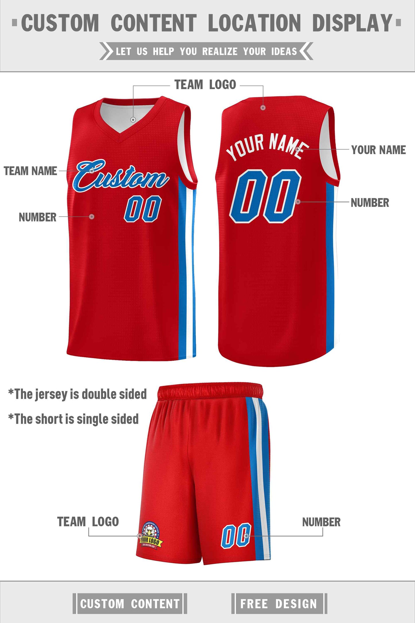 Custom Red Blue-White Classic Sets Sports Uniform Basketball Jersey Limited