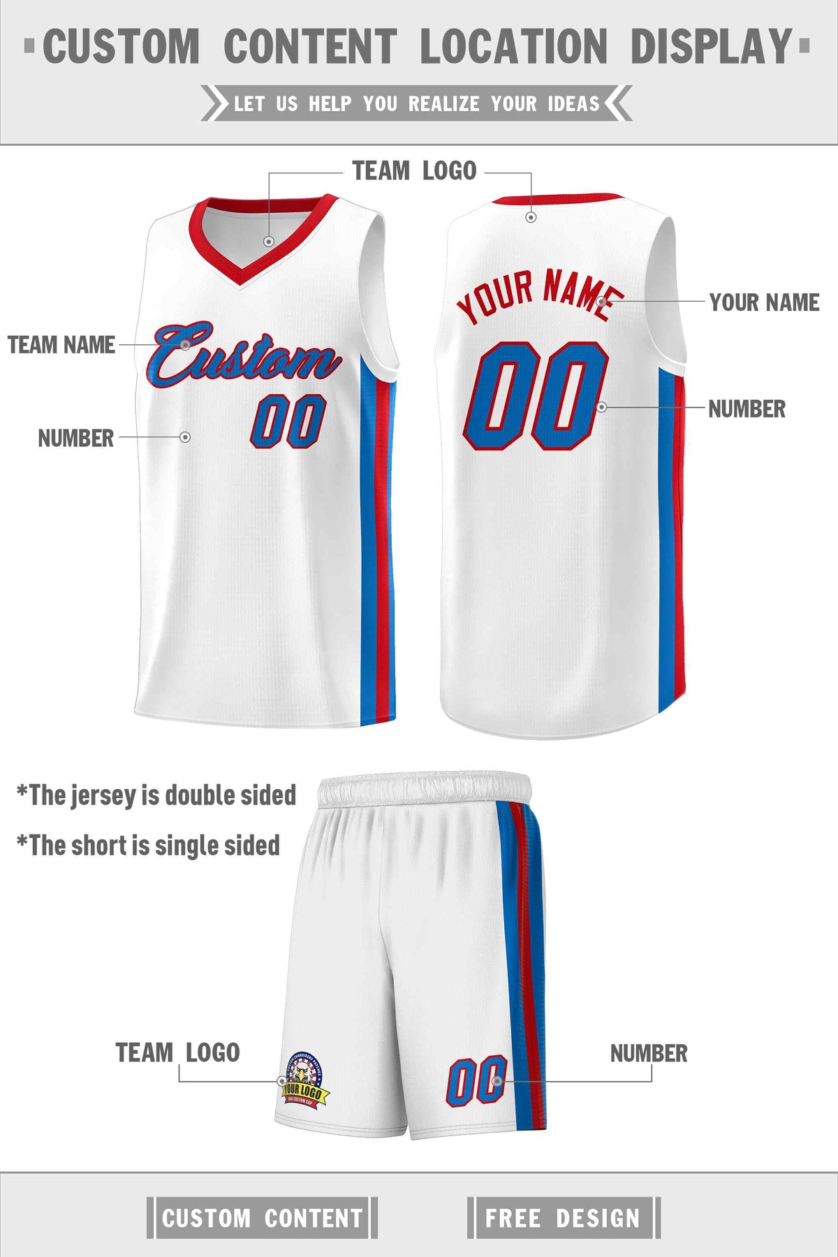 Custom White Blue-Red Classic Sets Sports Uniform Basketball Jersey Limited