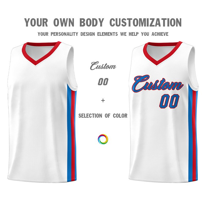 Custom White Blue-Red Classic Sets Sports Uniform Basketball Jersey Limited