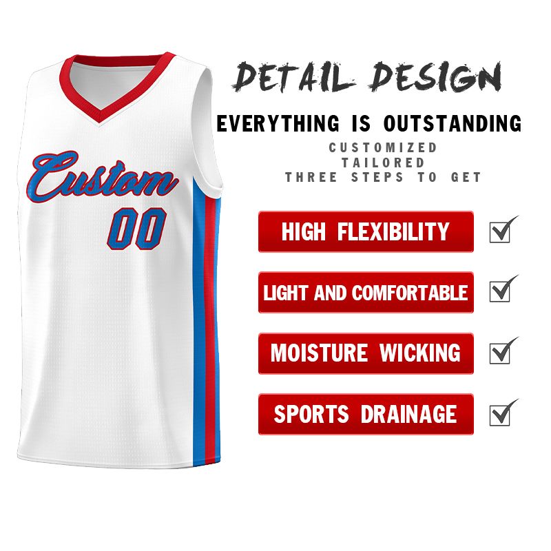 Custom White Blue-Red Classic Sets Sports Uniform Basketball Jersey Limited