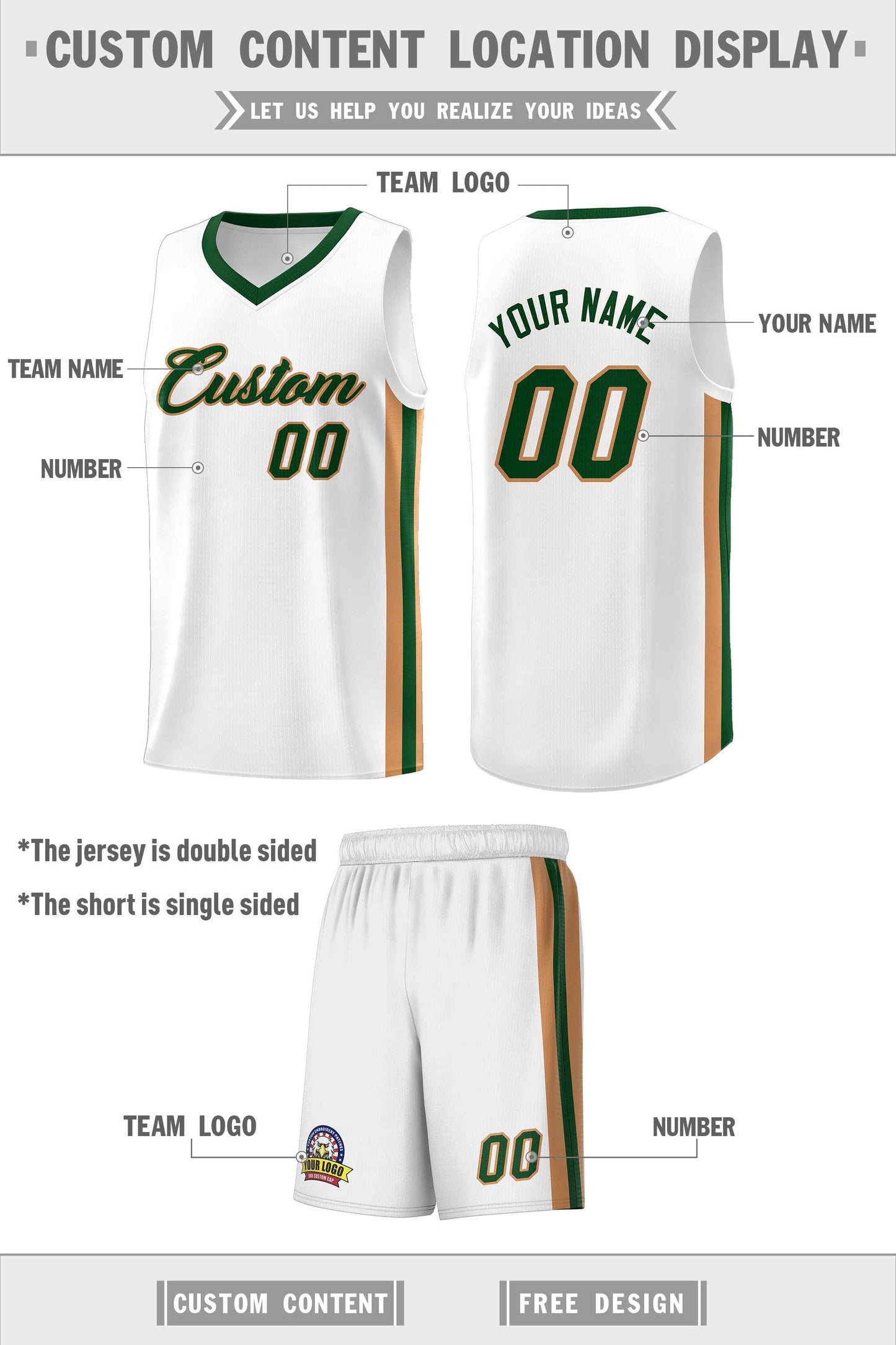 Custom White Green-Old Gold Classic Sets Sports Uniform Basketball Jersey Limited