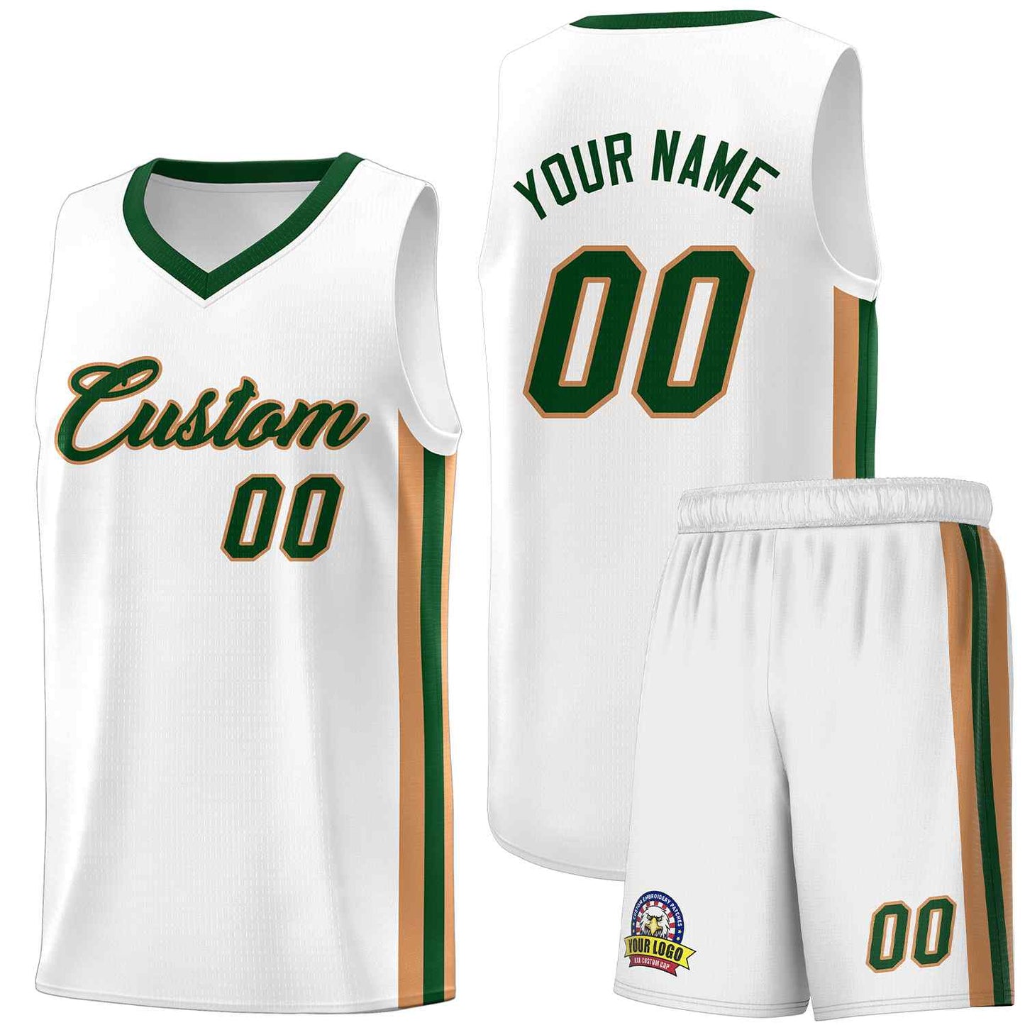 Custom White Green-Old Gold Classic Sets Sports Uniform Basketball Jersey