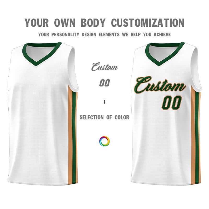 Custom White Green-Old Gold Classic Sets Sports Uniform Basketball Jersey Limited