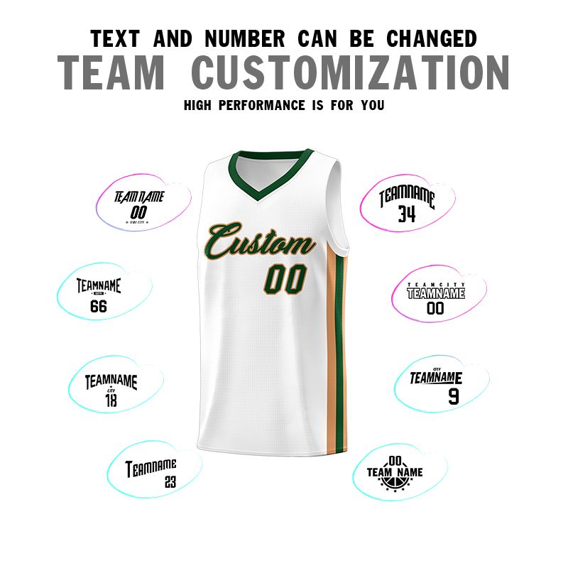 Custom White Green-Old Gold Classic Sets Sports Uniform Basketball Jersey Limited