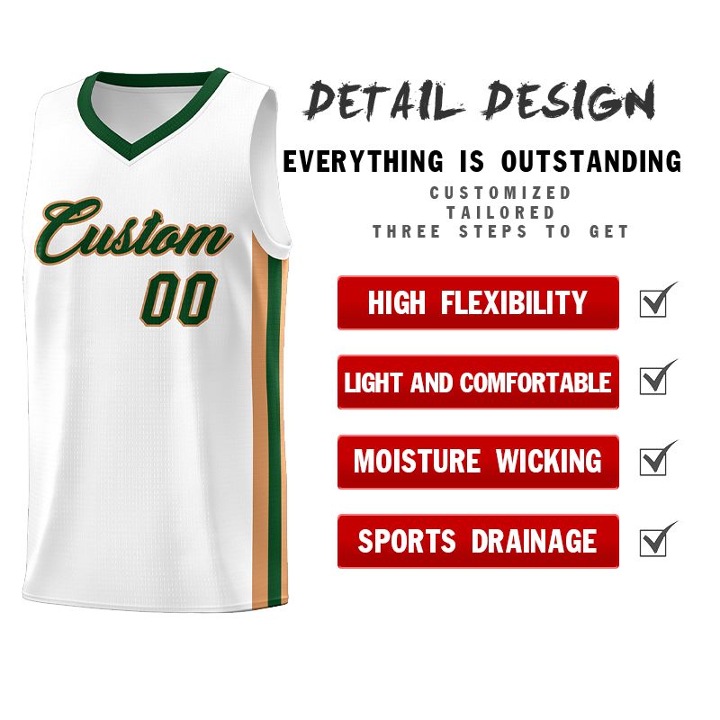 Custom White Green-Old Gold Classic Sets Sports Uniform Basketball Jersey Limited