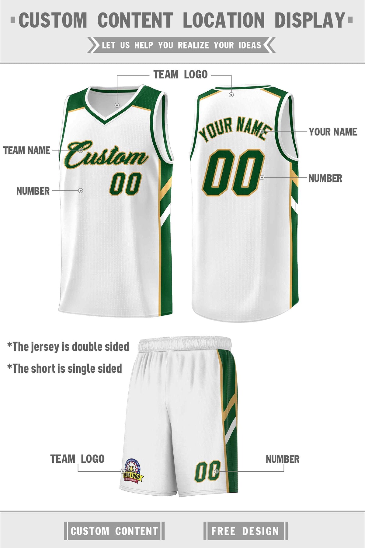 Custom White Green-Old Gold Classic Sets Sports Uniform Basketball Jersey Limited