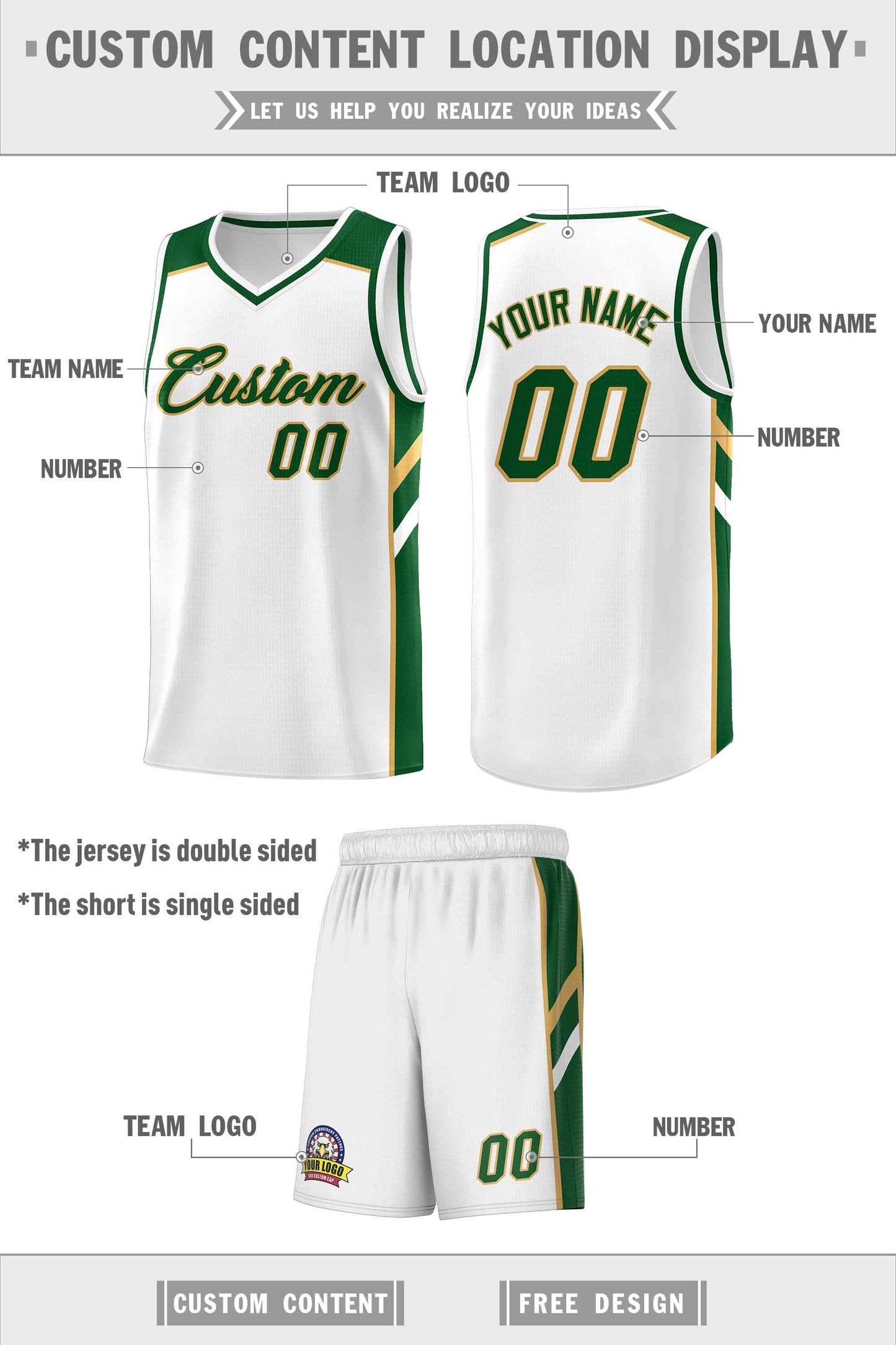 Custom White Green-Old Gold Classic Sets Sports Uniform Basketball Jersey Limited