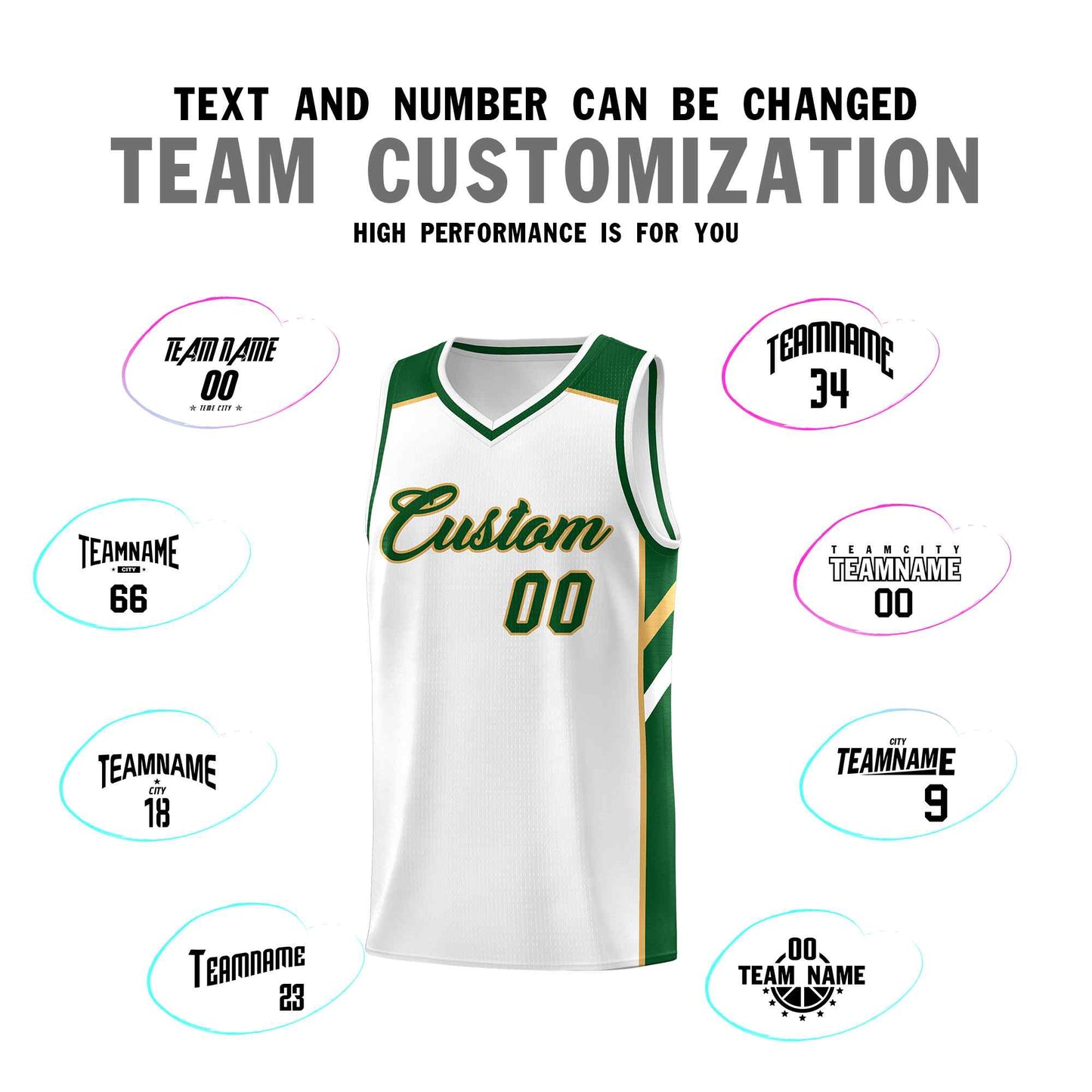 Custom White Green-Old Gold Classic Sets Sports Uniform Basketball Jersey Limited