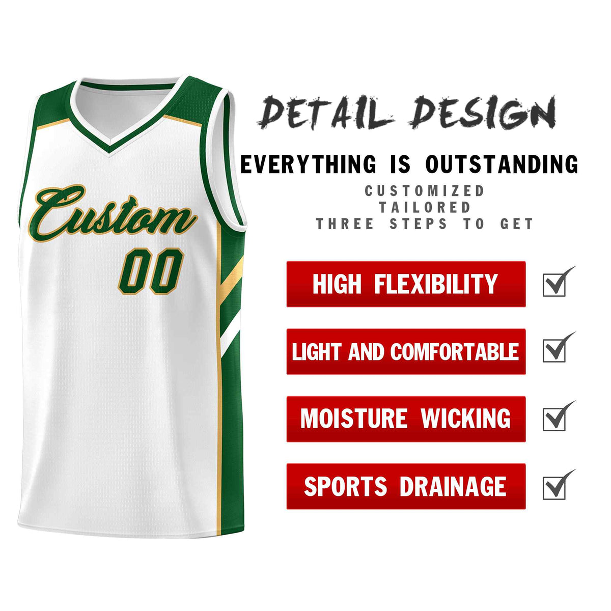Custom White Green-Old Gold Classic Sets Sports Uniform Basketball Jersey Limited