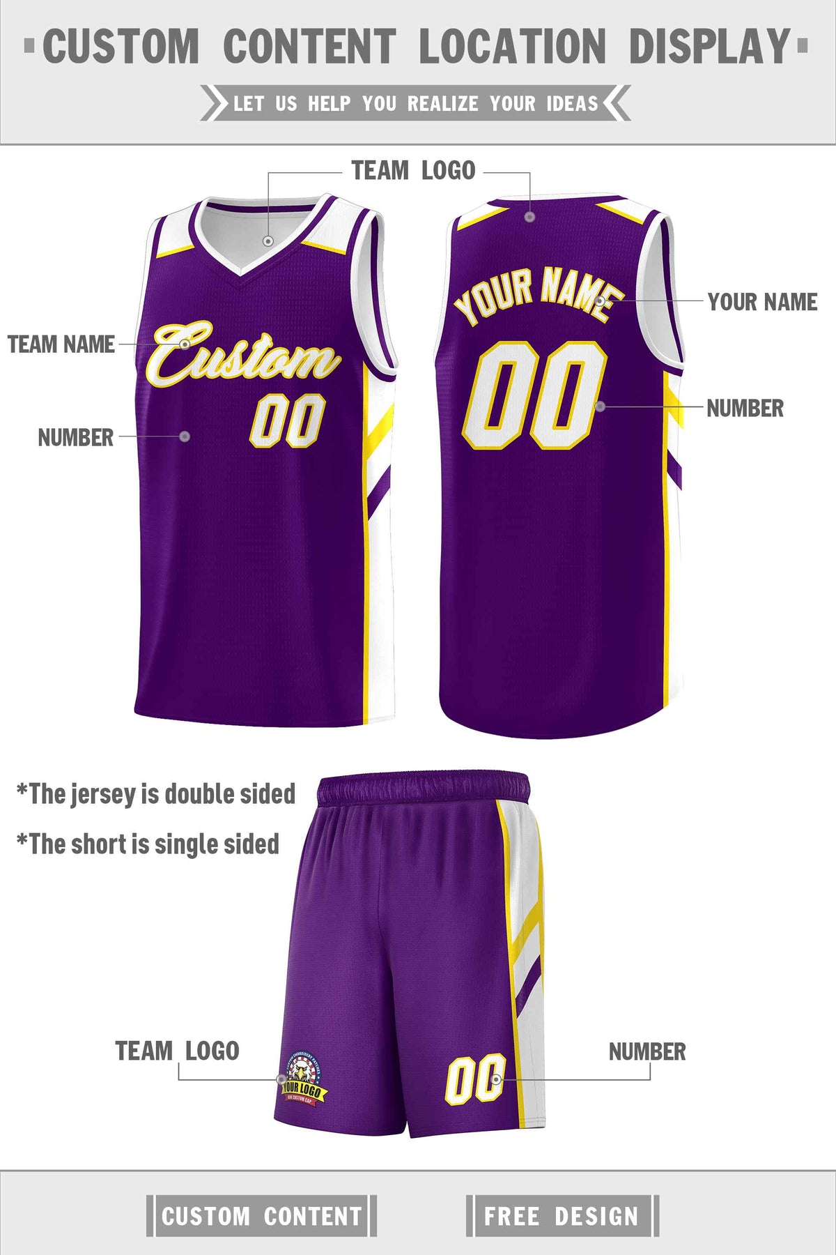 Custom Purple White-Yellow Classic Sets Sports Uniform Basketball Jersey Limited