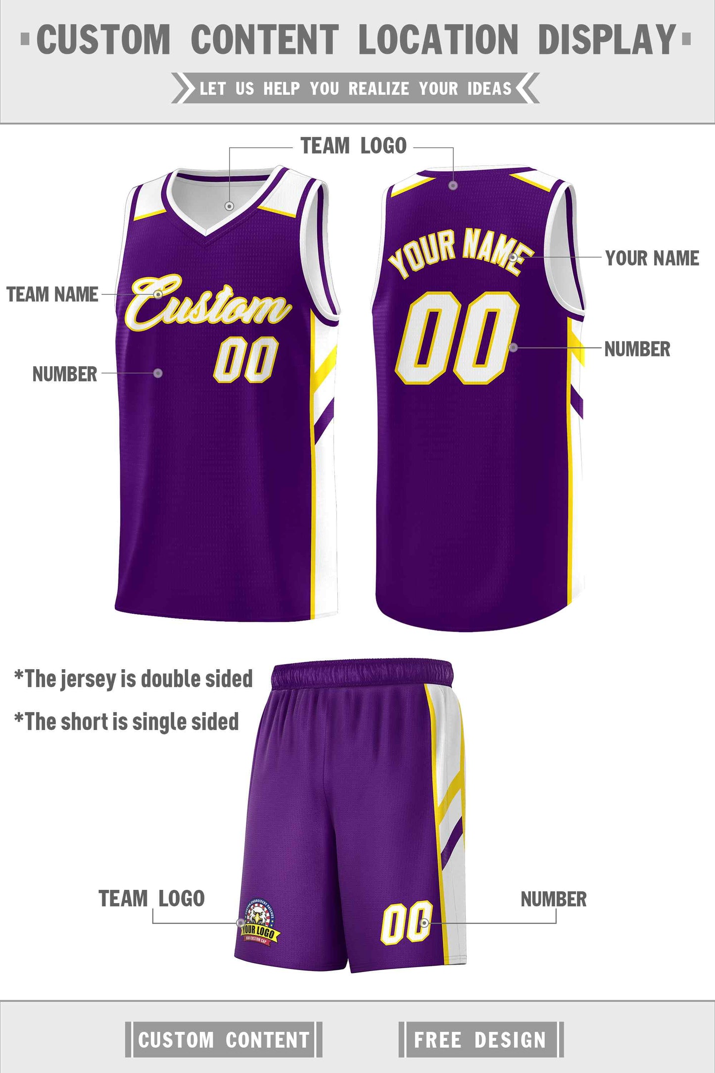Custom Purple White-Yellow Classic Sets Sports Uniform Basketball Jersey Limited