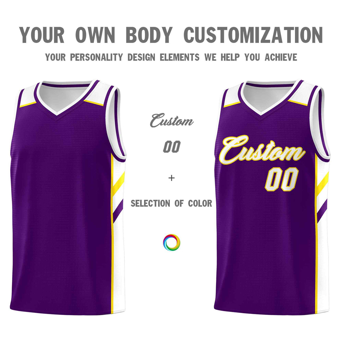 Custom Purple White-Yellow Classic Sets Sports Uniform Basketball Jersey Limited