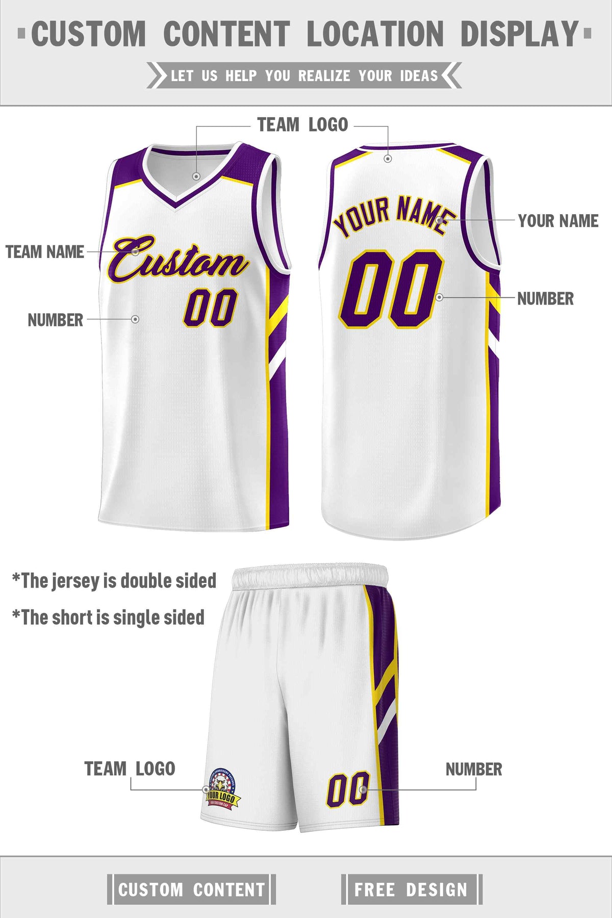 Custom White Purple-Yellow Classic Sets Sports Uniform Basketball Jersey Limited