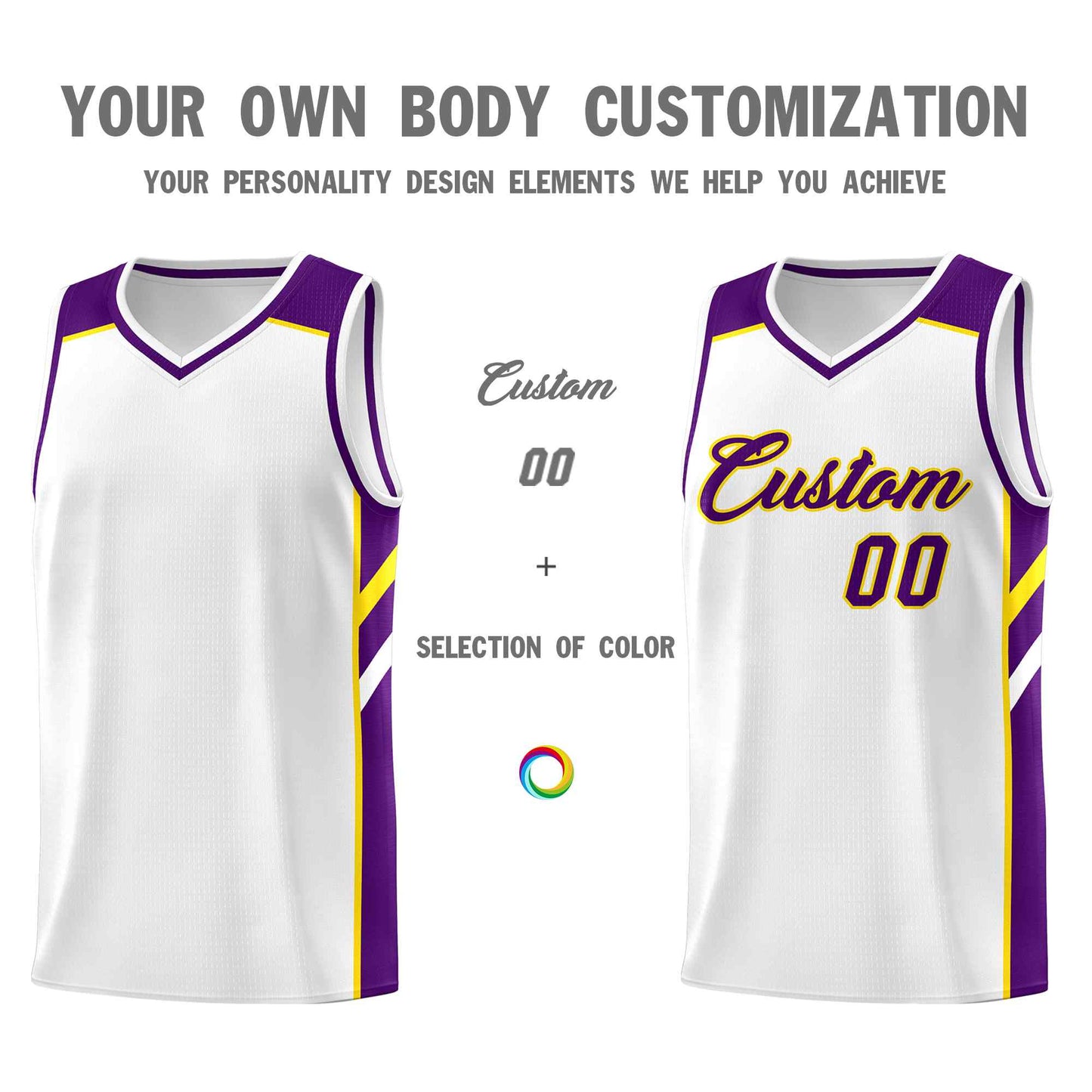 Custom White Purple-Yellow Classic Sets Sports Uniform Basketball Jersey Limited