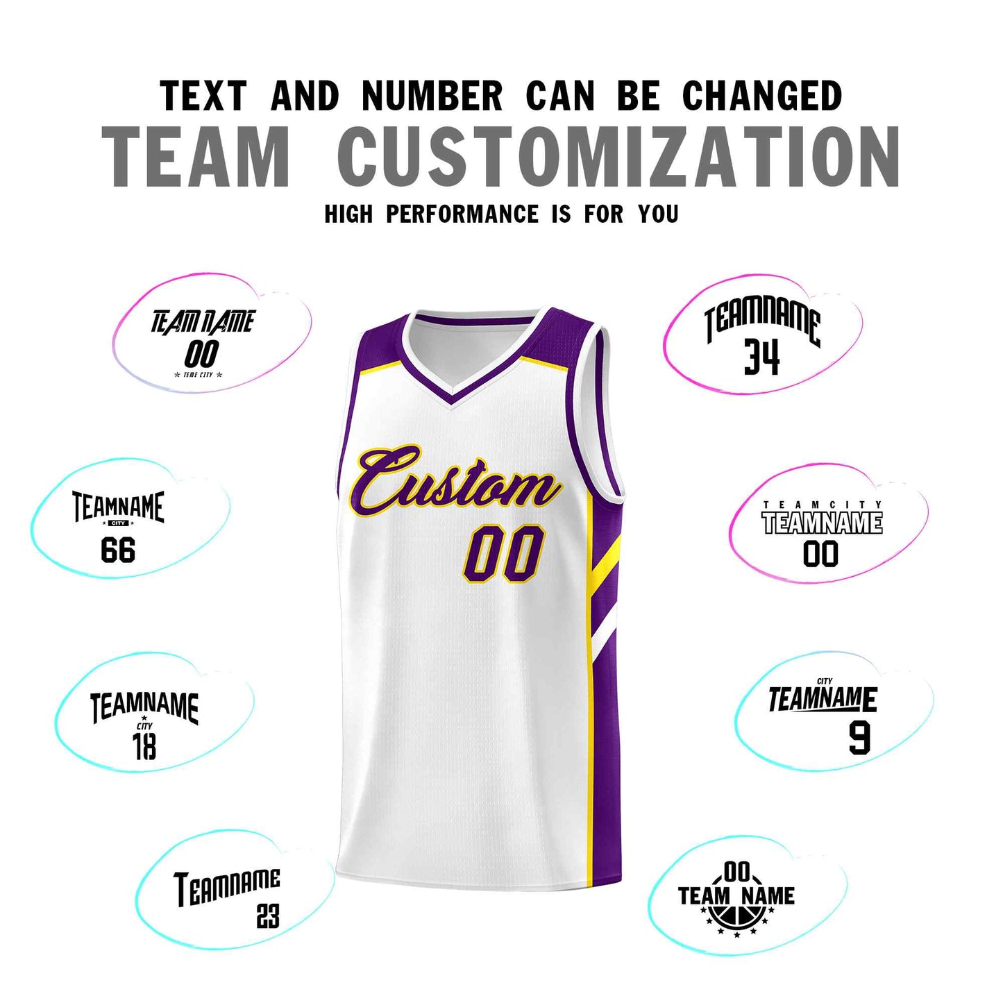Custom White Purple-Yellow Classic Sets Sports Uniform Basketball Jersey Limited