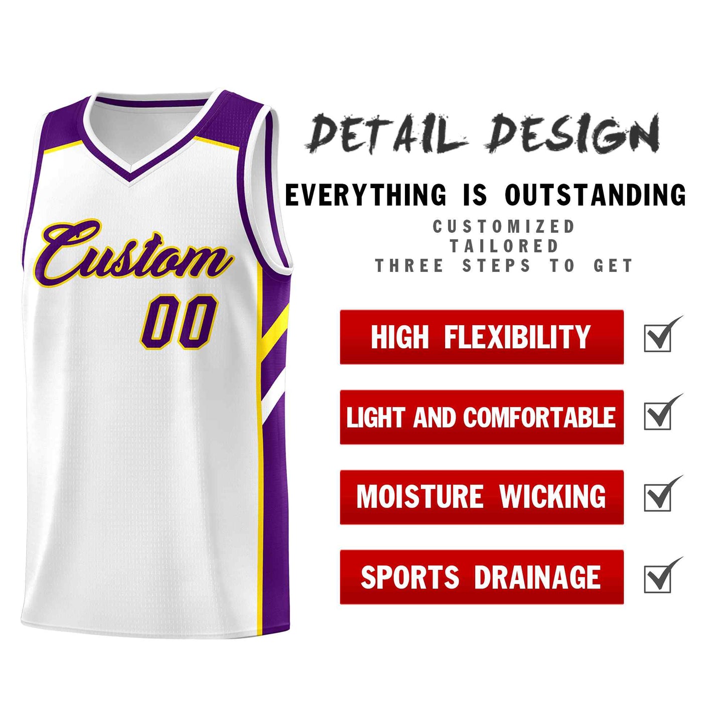 Custom White Purple-Yellow Classic Sets Sports Uniform Basketball Jersey Limited