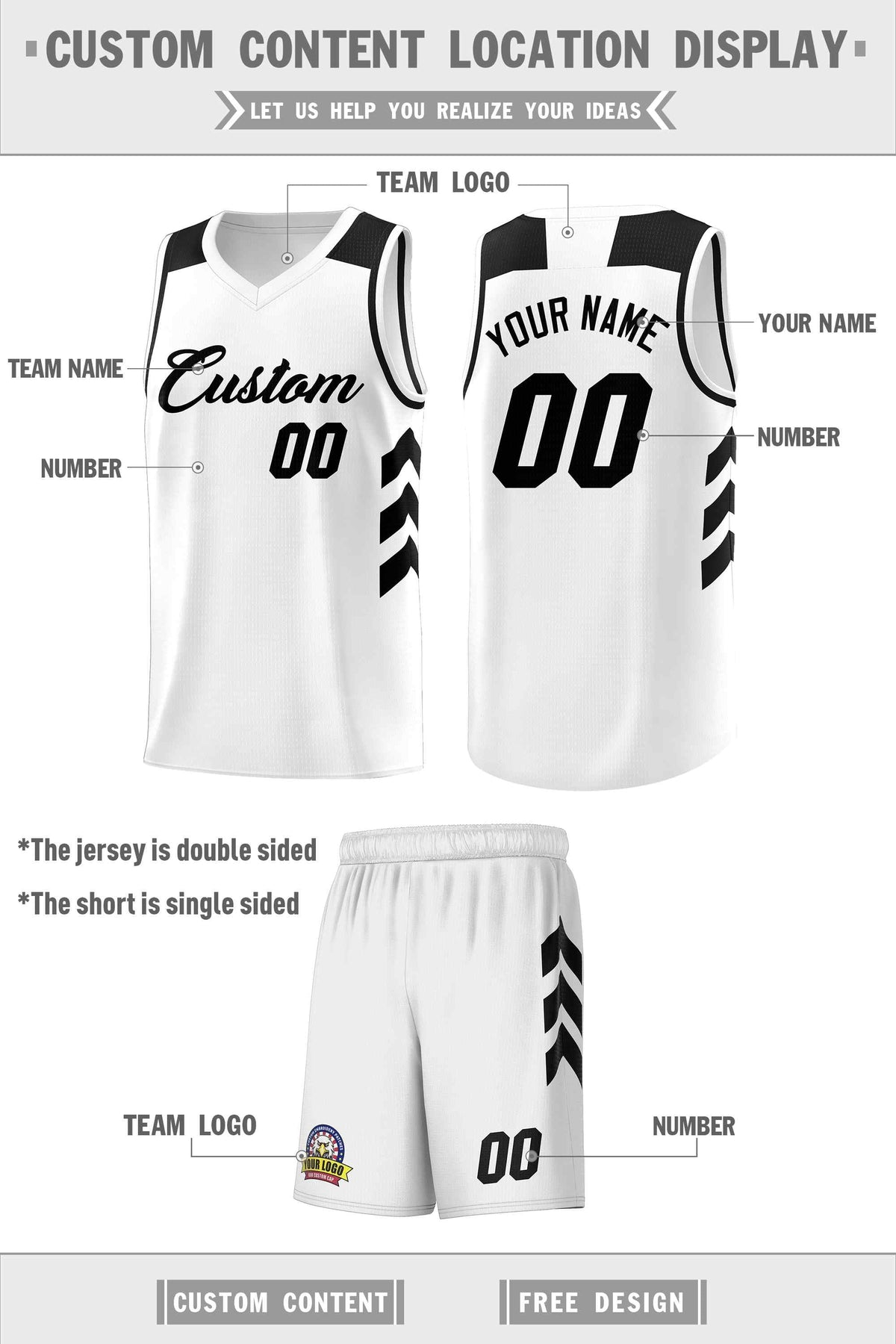 Custom White Black Classic Sets Sports Uniform Basketball Jersey Limited