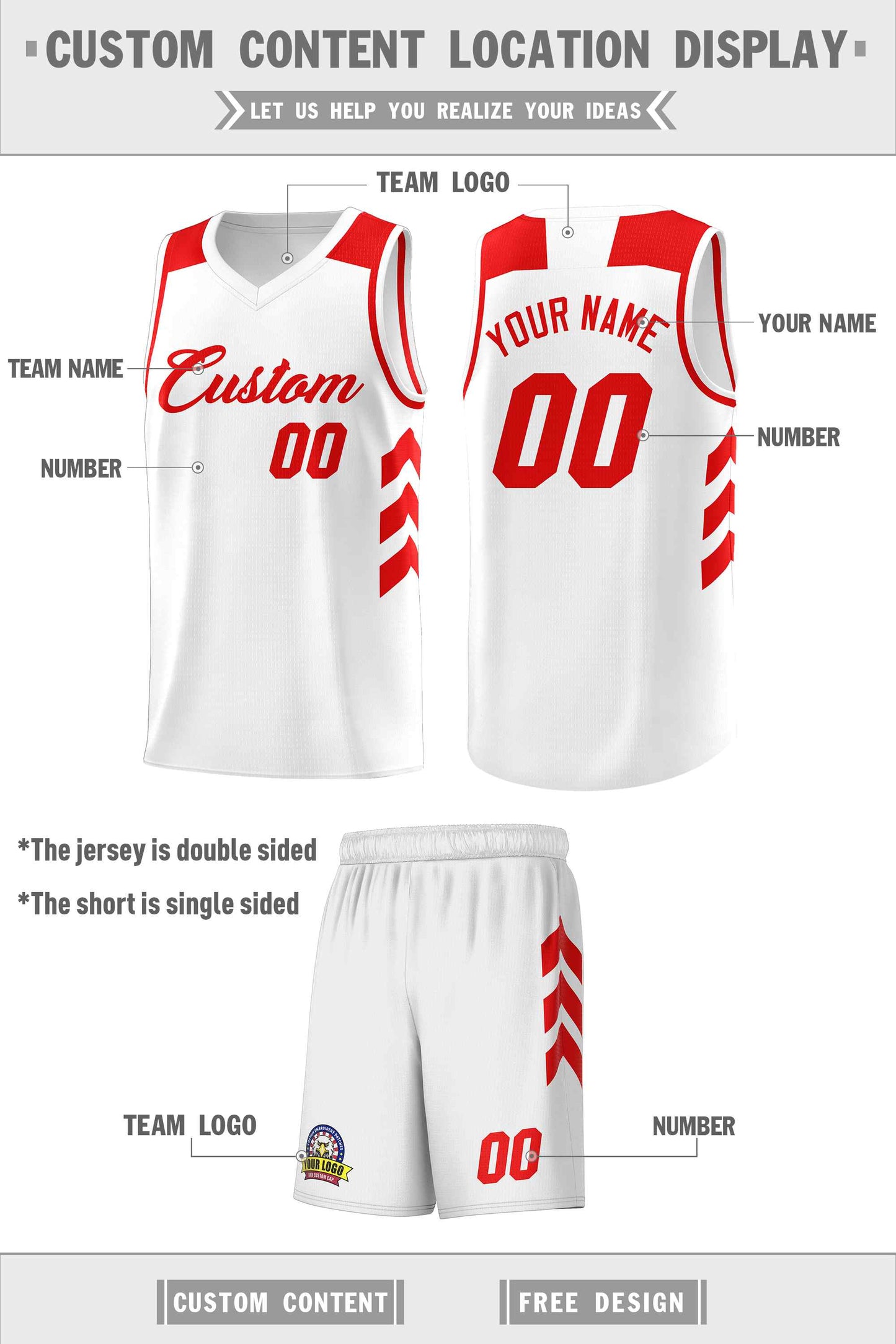 Custom White Red Classic Sets Sports Uniform Basketball Jersey Limited