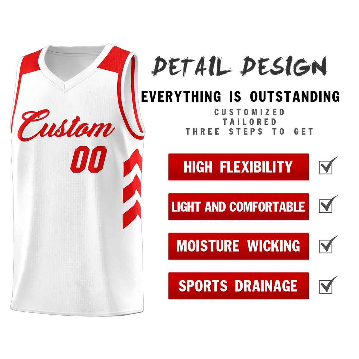 Custom White Red Classic Sets Sports Uniform Basketball Jersey Limited