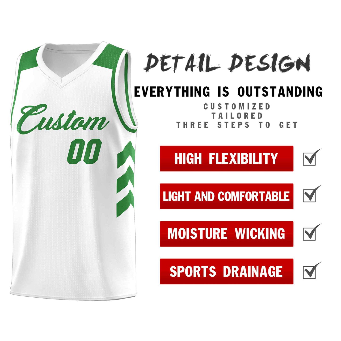 Custom White Green Classic Sets Sports Uniform Basketball Jersey Limited