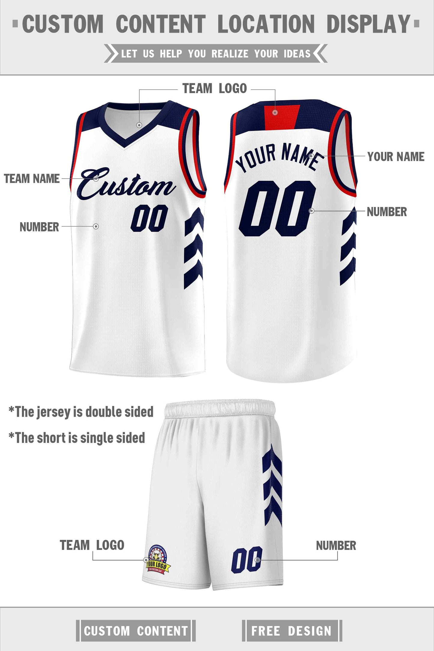 Custom White Navy Classic Sets Sports Uniform Basketball Jersey Limited